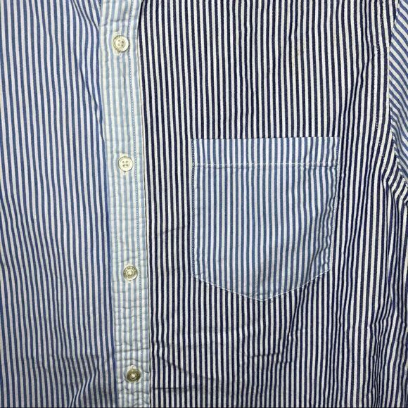 American Eagle Slim Fit Button Front Striped Color Block Shirt - Picture 3 of 6